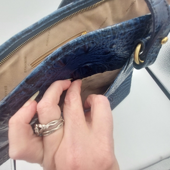 Brahmin Dark Blue Croc Embossed Tote Bag - Picture 7 of 13